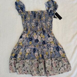 City Studio Blue Floral Smocked Dress